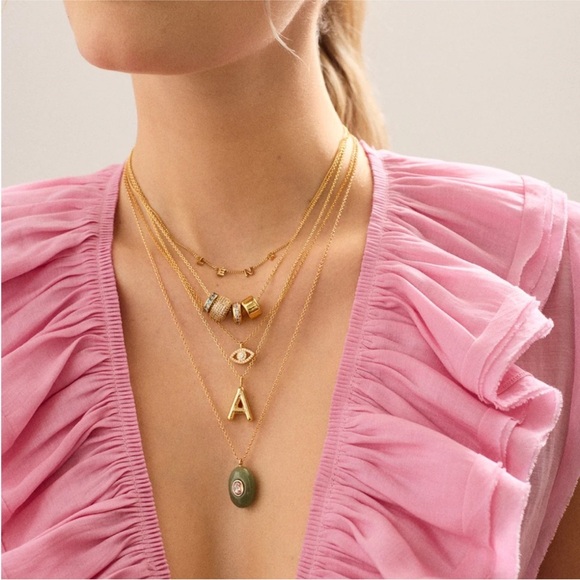 New! Anthropologie 18K Gold Plated Stone Aura Droplet Necklace (1059) NWOT - Picture 2 of 3